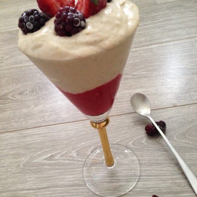 banana and berry nice cream in a glass 2