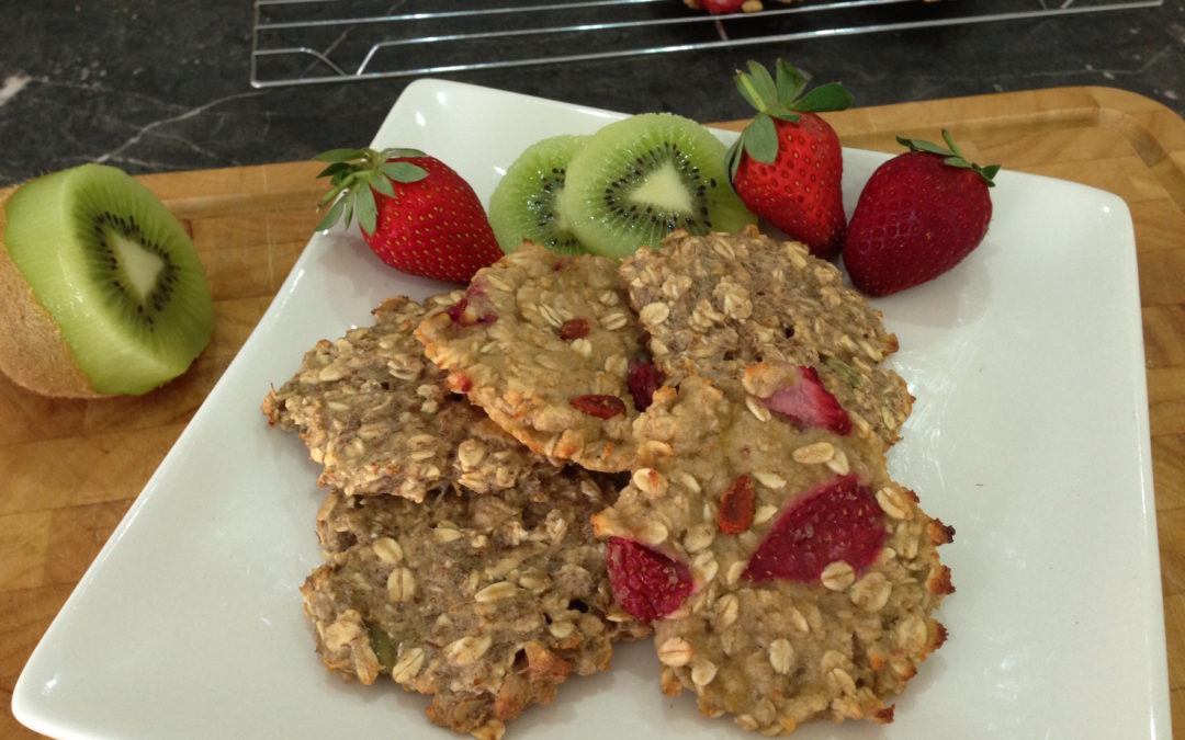 plate of oat cookies with fruit