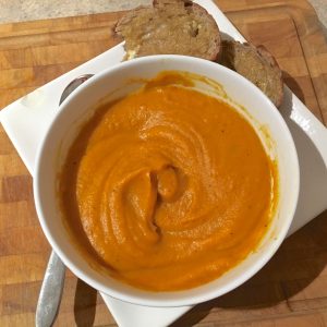 Roasted pumpkin soup in a bowl