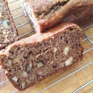 banana and pear loaf on a cooling rack 11
