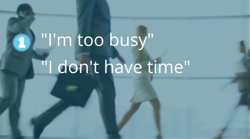 "I'm too busy I don't have time" overlaid on people walking in a hurry