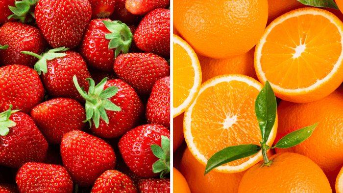 Fresh strawberries and oranges