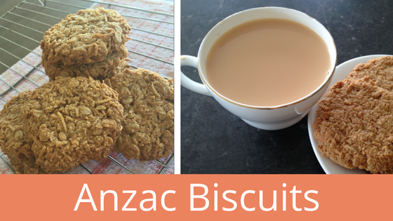 Anzac Biscuits with a cup of tea blog header image