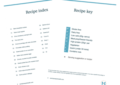 5 ingredient recipe pack contents page and recipe key