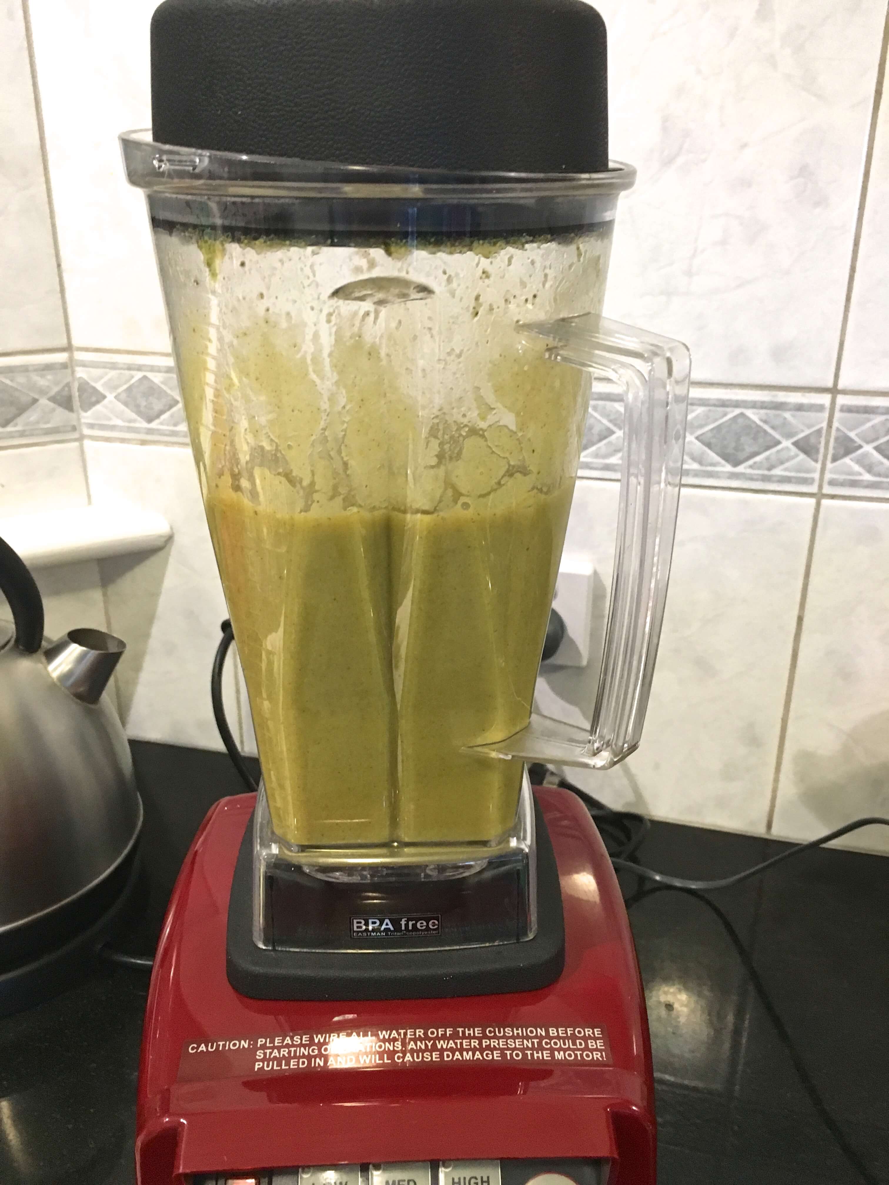 Broccoli and tomato soup in a blender