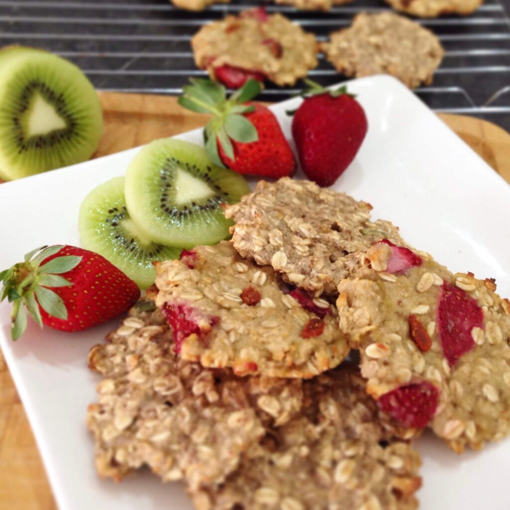 strawberry oat cookies on a plate