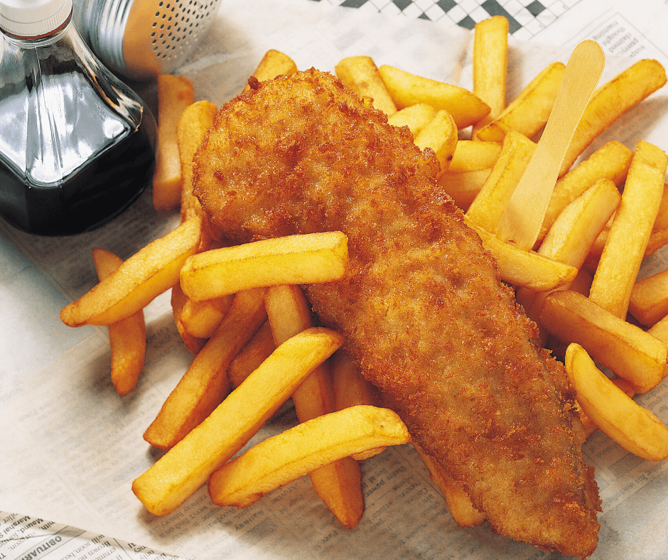 Fish and chips on a newspaper