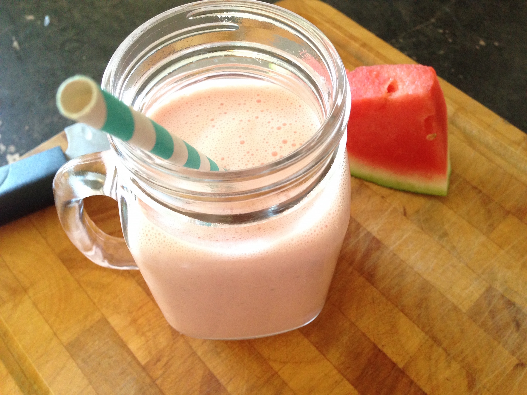 Post workout strawberry watermelon smoothie with yoghurt