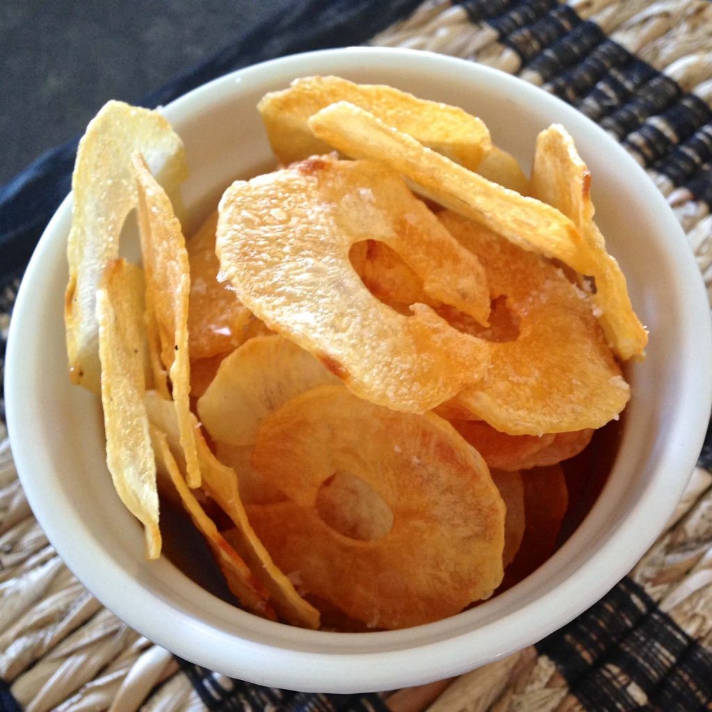 Home made potato chips in a ramekin