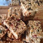 Stack of muesli bars on a kitchen bench