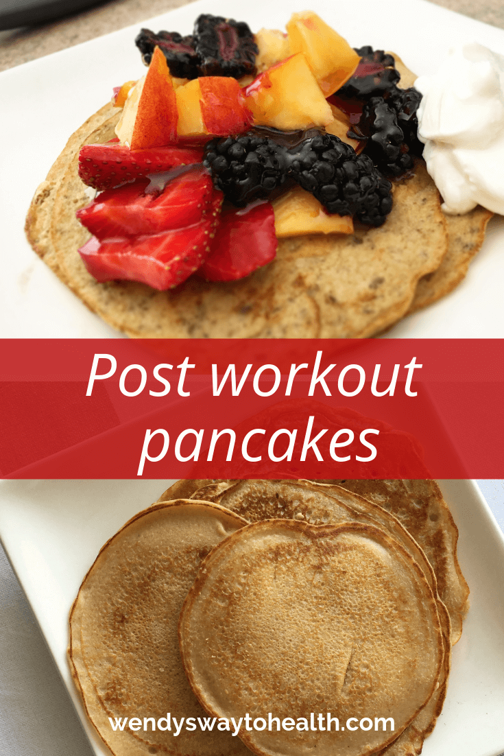 post workout pancakes pin with two images