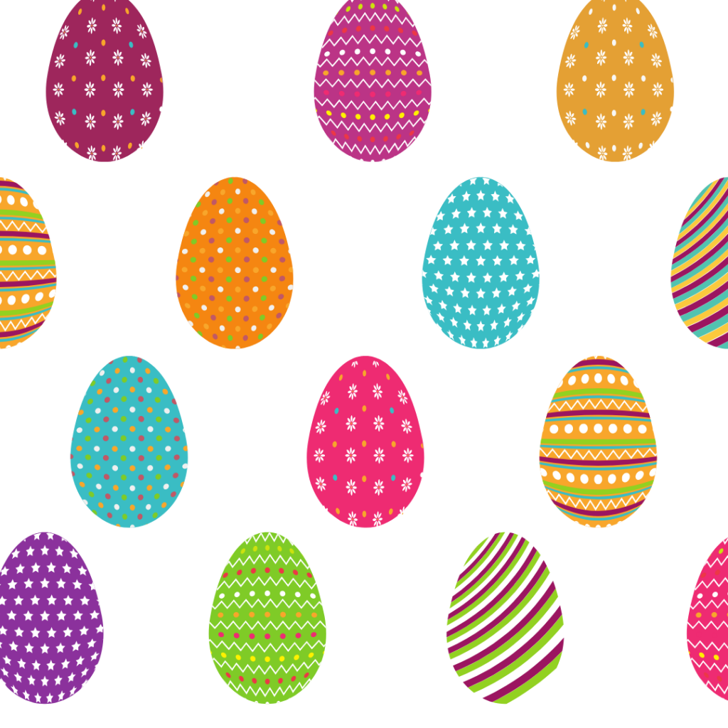 An illustration of brightly coloured Easter eggs
