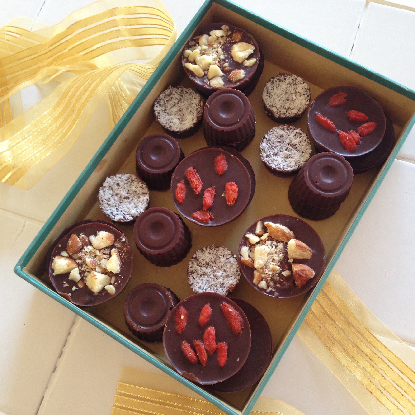 A box of home made, healthy chocolates