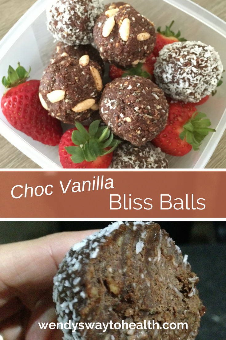Chocolate vanilla bliss balls pin