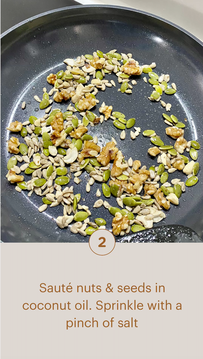 Oats, nuts & seeds in a frying pan