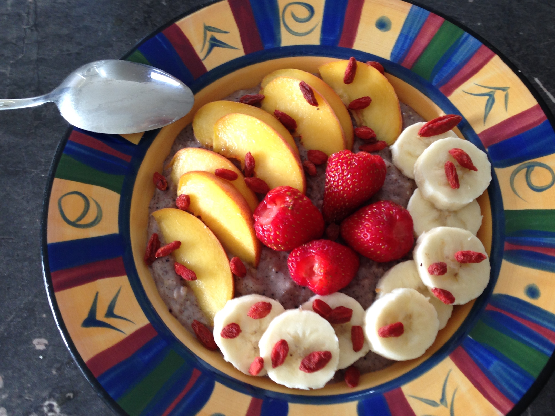 Coconut milk porridge topped with fruit