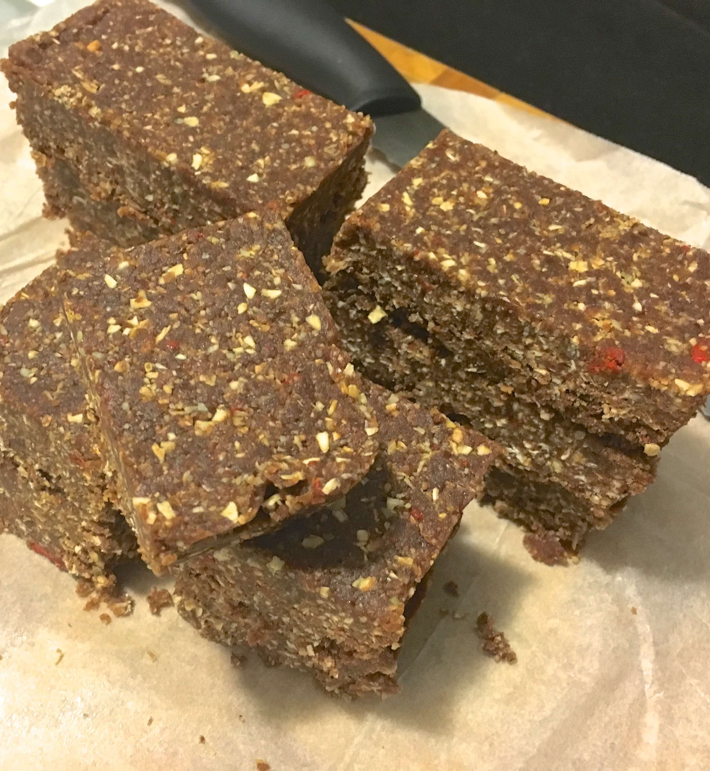 These chocolate energy bars are a fabulous post workout snack