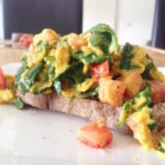 turmeric scrambled eggs with spinach and tomato on toast 15