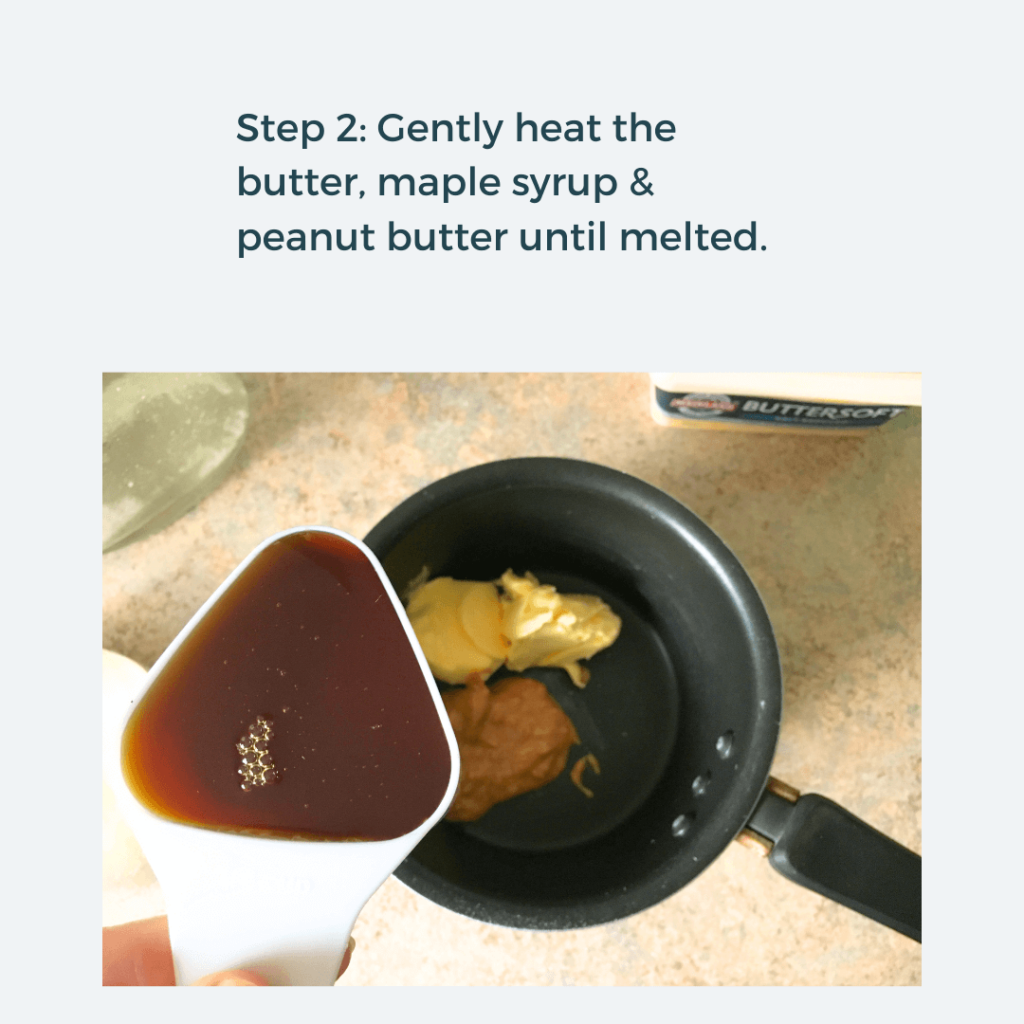 Butter, maple syrup and peanut butter in a pan