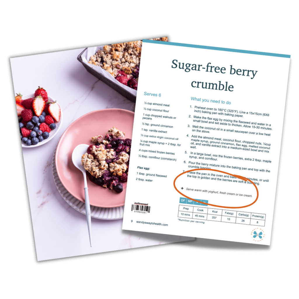 Berry crumble recipe instructions page showing suggestions circled