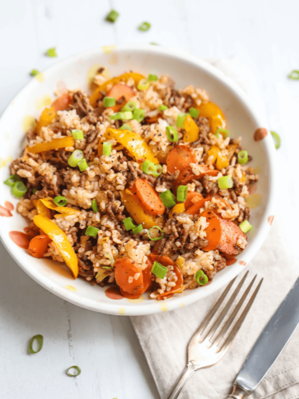 Cajun beef and veggie fried rice in a bowl
