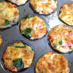 Close up of breakfast egg muffins in a muffin tin
