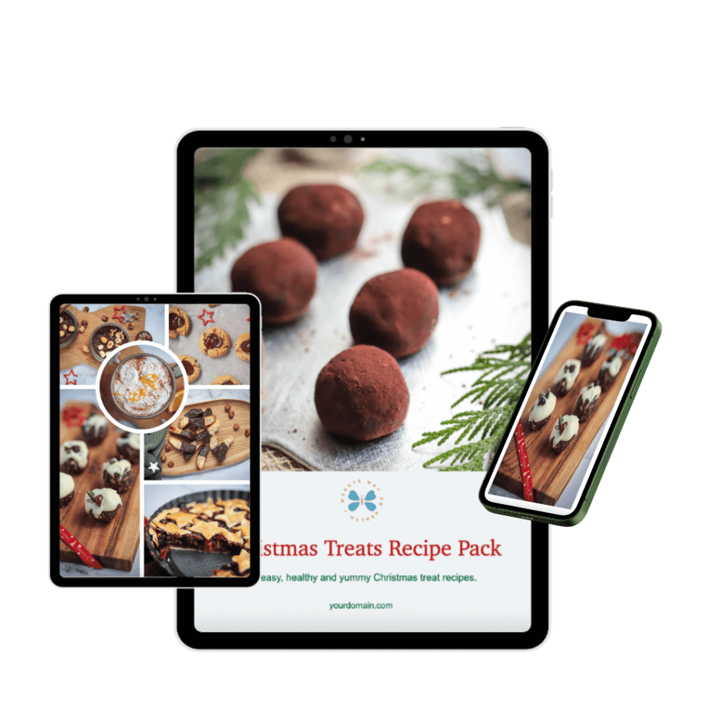 Cover image and index page of the Christmas treats recipe pack on iPad screens 