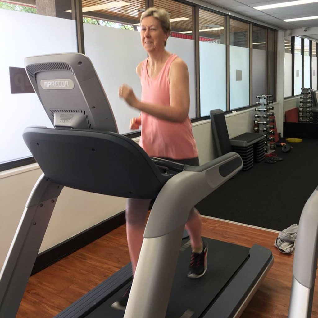 Wendy running treadmill intervals at the gym