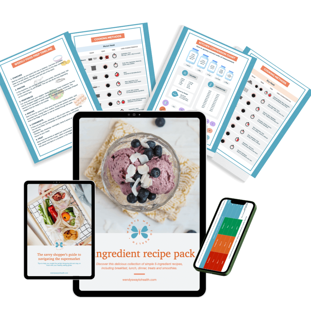 5 ingredient recipe pack cover surrounded by images of the bonus resources