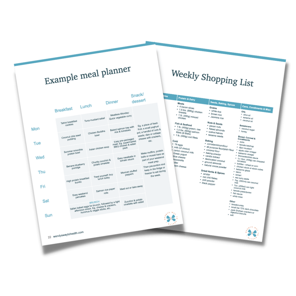 Examples of weekly meal plans and shopping lists