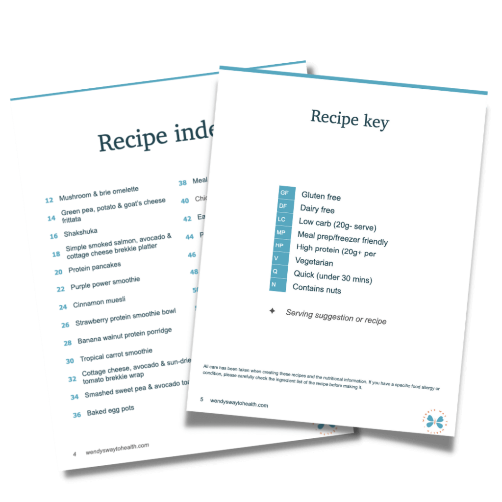 5 ingredients recipe pack contents page and recipe key