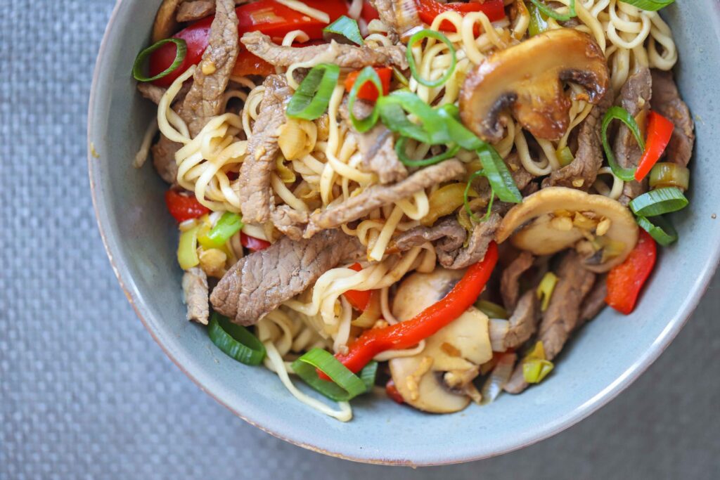 Close up of quick chow mein