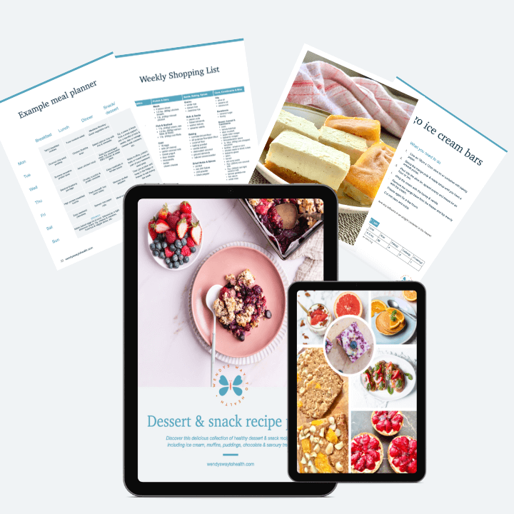 Desserts recipe pack cover on iPad with sample pages above