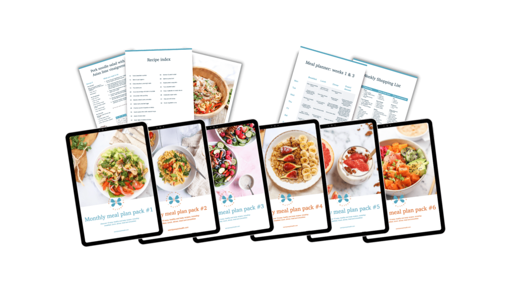 meal planning magic kit individual pack covers on iPad screens surrounded by pages