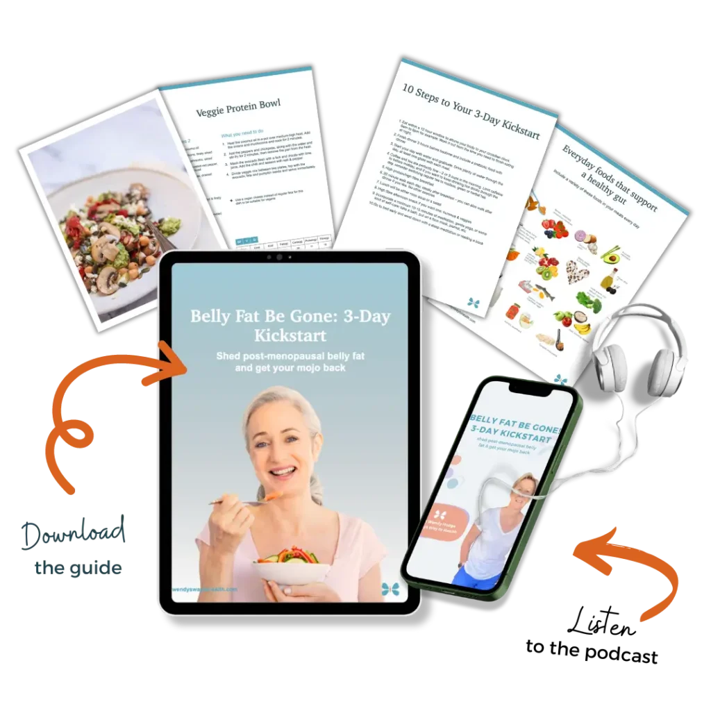 Kickstart guide cover on iPad with pages above and mobile displaying podcast cover