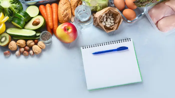 An assortment of fruit and veggies on a table top